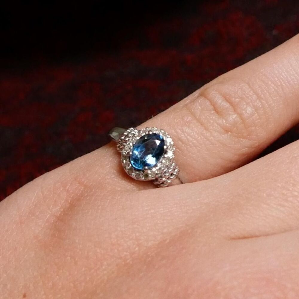 Swiss Blue Topaz and 10k White Gold Vintage Ring